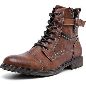 Amapo Mens Size 11 Brown Lace Zip Up Buckle Faux Leather Rustic Dress Boots